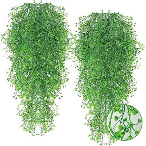 Black Artificial Hanging Plants, 4 Pcs Black Fake Fern Hanging Plants, Fake Vines, Black Faux Hanging Greenery, Faux Hanging Stems for Patio Porch, Fake Ferns Hanging Plants for Outdoor Garden Decor