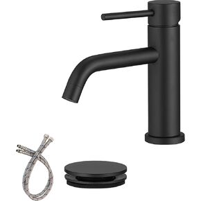 Matte Black Vessel Sink Faucet Single Hole Single Handle Bathroom Sink Faucet Lavatory Vanity Sink Modern Faucet with Pop Up Drain and Supply Line