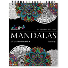 ColorIt Mandalas To Color, Volume VIII Adult Coloring Book 50 Floral and Geometric Mandala Patterns and Designs, Spiral Binding, USA Printed, Lay Flat Hardback Book Cover, Ink Blotter