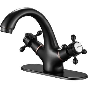 GGStudy Bathroom Faucet Antique Brass Bathroom Vanity Faucet Single Handle One Hole Bathroom Sink Faucet Basin with Cover Plate