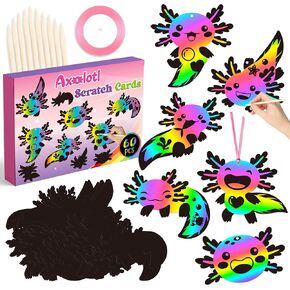 b1ykin 60pcs axolotl بطاقة الصفر الهدايا الحلي مجموعة، diy سحر قوس قزح axolotl بطاقات الصفر الحرفية عدة للأطفال، أسود شنقا العلامات تفضل الحزب لعيد ميلاد المدرسة الفصول الدراسية مشروع الفن النشاط