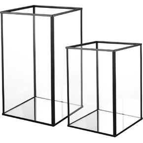 Phosphor Set of 6 PCS Small Glass Hurricane Camdle Holder, Black Candle Holder for Wedding, Party, Holiday.
