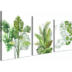 Enartly Green Leaf Wall Art Nature Plants Canvas Minimalist Leaves Prints Botanical Picture Tropical Floral Painting Artwork Framed for Bathroom Living Room Bedroom Office Home Decor 12"x16"x3