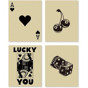 PUHEI Y2K Retro Trendy Preppy Wall Art Set of 4, Preppy Room Decor Aesthetic, Y2K Room Decor, Funky Black Lucky You Wall Decor Poster Prints for Teen Girl Room College Dorm (8x10 Inches UNFRAMED)