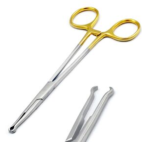 Vasectomy Fixation Clamp, Ring Forceps with Ratchet 5.5'' Gold Handle