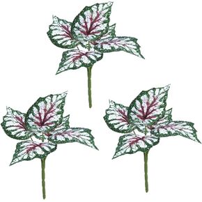3Pcs Fake Variegated Elephant Ear Plant Tropical Hawaiian Artificial Begonia Plants for Home Decor Indoor Fake Caladium Faux Small Shelf Plant Decor