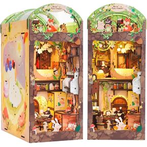 CUTEBEE DIY Book Nook Kit with Dust Cover, DIY Dollhouse Bookshelf Insert Decoration Animal Party Rave, Bookstop Model Building-Creative Kit with LED Lights (Mole‘s Apartment)