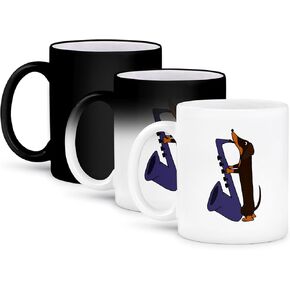 3dRose Funny Dachshund Dog Playing Saxophone Mug, 11 oz, Red