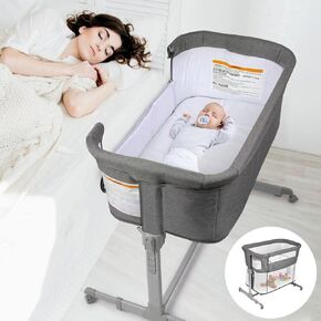 3 in 1 Baby Bassinet, Bedside Sleeper, & Playpen, Easy Folding Portable Crib (Grey)- KoolaBaby (Mesh Bassinet)