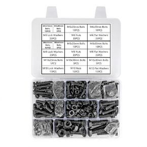 485 Pcs M4/M5/M6/M8/M10 Hex Nut and Bolt Kit - Black Grade 8.8 Alloy Steel Metric Screws Assortment for Home Furnitures Repair, Wood Working Tools and Accessories with Flat&Lock Washers