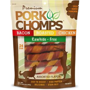 Pork Chomps Roasted Pork Skin Dog Chews, 6-inch Twists, 4 Count