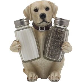 Labrador Retriever Salt and Pepper Shaker Set with Decorative Display Stand Dog Figurine Holder for Lodge & Hunting Cabin Kitchen Decor Table Centerpieces As Puppy Gifts for Hunters