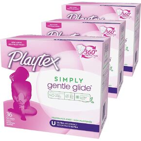Playtex Simply Gentle Glide Multipack Unscented Tampons Regular & Super Absorbencies, 36 Count (Pack of 3)