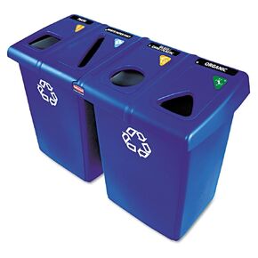 Rubbermaid Commercial Products Slim Jim Glutton Recycling Station, 92Gallons/348 Liters, Blue Recycling Waste Containers for Plastic/Glass Bottles/Paper/Compost/Trash