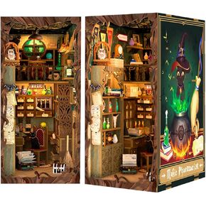FSOLIS DIY Book Nook Kit, DIY Miniatures Kit Booknook Magic Book Nooks with This 3D Wooden Puzzle Decorative Bookends Dollhouse Kit for Book Decor Book Nook Kits for Adults Magic Pharmacist