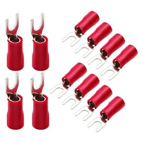 200PCS Red Fork Terminals,SV3.5-4 22-16 AWG Insulated Fork Spade U-Type Wire Connector Electrical Crimp Terminal