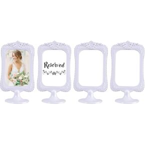 Double Sided Standing Picture Frame 4x6 Bulk White Photo Frame Plastic Photo Stand for Table Number Holder Menu Display Wedding Graduation(4PacK,Floral Border)