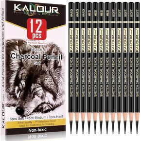 Kalour Sketching Pencil Set(34 Pack) - Includes Sketchbook - Zippered Travel Case - Sketch Pencil,Charcoal Pencil,Blending Paper,Eraser - Art Drawing Supplies for Beginner, Kids,Adults