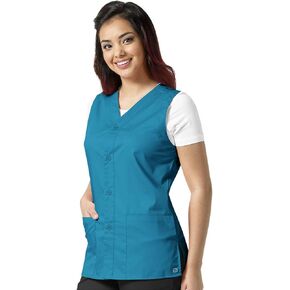 WonderWork Unisex Button Front Solid Scrub Vest X-Small Teal
