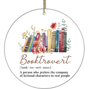 HYTURTLE 2D Flat Printed Book Gifts for Book Lovers - Book Christmas Wooden Ornament Tree Decoration - Book Lover Librarian Gifts - Book Gifts for Girls Women - Book 2-Sided Keepsake Wood Ornament