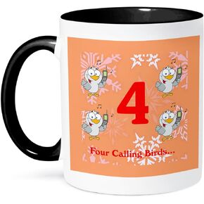 3dRose 12 Days of Christmas Four Calling Birds Mug, 11 oz, Black