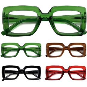 Eyekepper Women's Reading Glasses Metalless Screwless Spring Hinges 6 Pack Ladies Oversized Square Thick Frame Readers +2.75