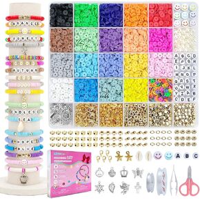 LZOUOWO 16300 Clay Beads for Bracelets Making Kit with 10000pcs 4mm Seed Beads for Bracelet Jewelry Making Kit Preppy Polymer Heishi Flat Letter Beads for Friendship Bracelet with Smile Face Beads