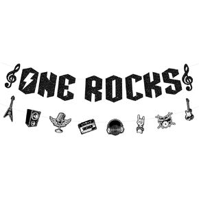 Rock and Roll First Birthday Party Decorations, Another One Bites the Dust Banner Garland One Rocks Born to Rock Music 1st Birthday Party Supplies
