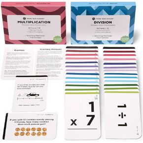 Think Tank Scholar 335 Multiplication & Division Flash Cards - 2 Math Dice (Award Winning) All Facts 0-12 Answer on Back, for Kids in 2ND, 3RD, 4TH, 5TH, 6TH Grade Class or Homeschool - Games & Charts