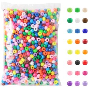 Pony Beads 3600 Pcs 6x9mm Multi-Colored Plastic Craft Beads Set, Bulk Rainbow Hair Beads 24 Assorted Colors for DIY Crafting Jewelry Making Kandi Bracelets