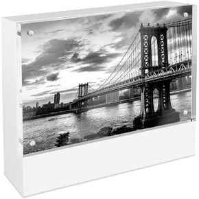 Isaac Jacobs 4" x 6" Black Wood Block Acrylic Picture Frame, Magnetic Photo Frame, Made For Tabletop Display (4" x 6" Black)