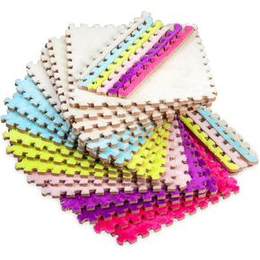 CARPETBOX - Large 16 Piece Square Plush Puzzle Foam Floor Mat Thickened Interlocking Carpet Tiles with Padding for Toddler Baby Playroom - Anti Slip Fluffy Crawling Jigsaw Flooring Playmats Like Rugs