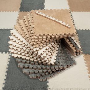 CARPETBOX - سجادة أرضية كبيرة من الإسفنج من القطيفة المربعة مكونة من 16 قطعة، بلاط سجاد متشابك سميك مع حشوة لغرفة لعب الأطفال الصغار - سجادات لعب للأرضيات الزاحفة المنفوخة مثل السجاد in Kuwait