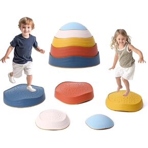Balance Stepping Stones for Kids - romrex 5pcs Vibrant and Nature-Themed Balance Stones to Encourage Toddler Balance & Gross Motor Skills with Rubber Bottom and Embossed Surface