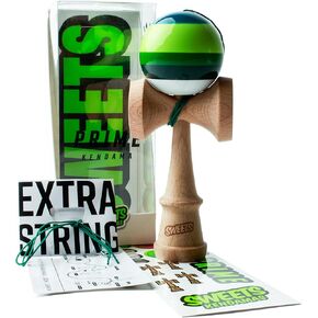 Sweets Kendamas 5-Stripe Prime Kendama - All Levels, Stripe Design, Extra String Accessory Bundle (Poncho)