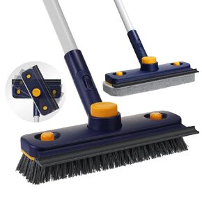 Floor Scrubber 3 in 1, Floor Scrub Brush with Squeegee, Long Handle Tub Tile Scrub Brush, Stiff Bristle Shower Scrubber, Extendable Shower Brush for Cleaning Bathroom,Glass,Wall,Deck,Bathtub,Grout