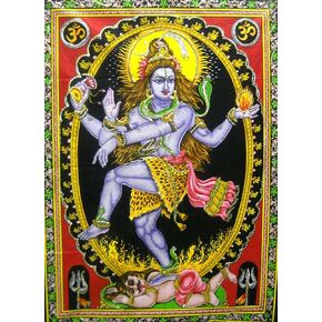 Crafts of India Dancing Shiva as Nataraja colorful Batik Cotton Sequins Wall Painting 40" X 30"
