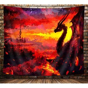 Dragon Tapestry, Medieval Fantasy World Blue Fire Dragon Tapestry Wall Hanging,Dragon Poster, Dragon Wall Art, Psychedelic Gothic Trippy Dragon Wall Blanket for Living Room Bedroom Dorm Decor, (60X40)