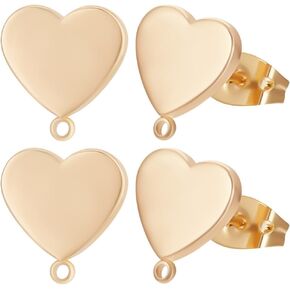 Beebeecraft 1 Box 20Pcs Heart Stud Earring Findings 18K Gold Plated Stud Earring with Loops and 20Pcs Ear Nuts for Mother's Day Valentine's Day Birthday Anniversary DIY Earring Making