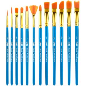 مجموعة فرش طلاء H&S للألوان المائية الزيتية والرسم الأكريليك - 12 قطعة - فرش فنان احترافية ذات أطراف مسطحة ومستديرة - مع شعر صناعي in Kuwait