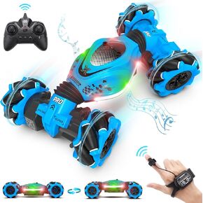 Pristar RC Cars Gesture Sensing Stunt Car, Best Gifts for Boys 6-12 Yr, 2.4Ghz Remote Control Car Toys for Boys Age 6 7 8 9 10 11 12, Double Sided Flip 360° Rotate 4WD Off-Road with Spray Lights Music