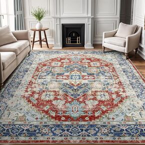 Vintage Area Rugs 8x10 Washable Rugs for Living Room, Bedroom, Kids Room, Stain & Water Resistant Non-Slip, Pet & Child Friendly