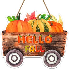 WhatSign Fall Door Decor Sign - Fall Decorations Sign for Home Farmhouse Gnome Welcome Fall Signs Autumn Wreaths for Front Door Hello Fall Door Hanger for Home Porch Wall Decorations