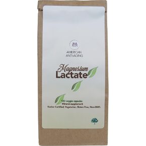 Magnesium Lactate 500 mg, 120 Easy to Swallow Small Vegetarian Capsules. Doctor formulated. High Absorption. Recycled Eco-Friendly Paper Bags for Original Purchases or Bottle Refills. Made in USA.