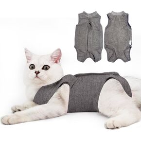 Cat Recovery Suit for Male and Female Surgical Post Surgery Soft Cone Onesie Shirt Clothes Neuter Licking Protective Diapers Outfit Cover Kitten Spay Collar(M, Purple)