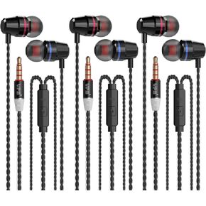 3 Packs Metal Wired Earbuds with Microphone, Durable in-Ear Earphones for School, Deep Bass Clear Sound, Noise Isolating, Fits 3.5mm Jack iPhone iPad Samsung Google Devices (Black)