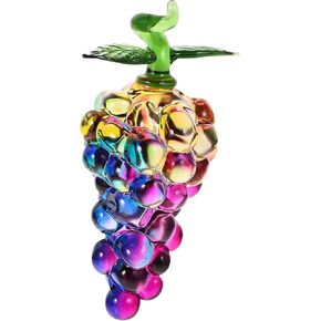 Crystal Grape Figurine Crystal Fruit Collectible Sculpture Artificial Fruit Statue Miniature Ornament Tabletop Paperweight for Home Office Christmas Decor