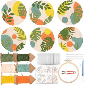 Punch Needle Coasters Kit, Punch Needle Embroidery Kit for Beginners and Adults Car Coasters DIY Rug Drink Coasters with Adhesive Felt Yarns Hoop Tools DIY Needle Punch Craft