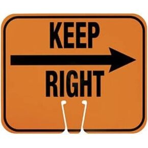 NMC CS9 KEEP RIGHT Sign – 12.63 in. x 10.38 in. Plastic Traffic Safety Cone Sign with Right Arrow Graphic, Black Text on Orange Base