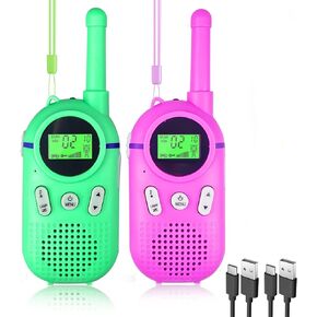 Wcfish Rechargeable Walkie Talkies for Kids 3 Pack with 3000mAh Lithium Battery—Providing 48hrs Working Time and Long Range of 3KMs, for Kids Aged 3-12 Years Camping, Hiking(Green+Purple+Blue)